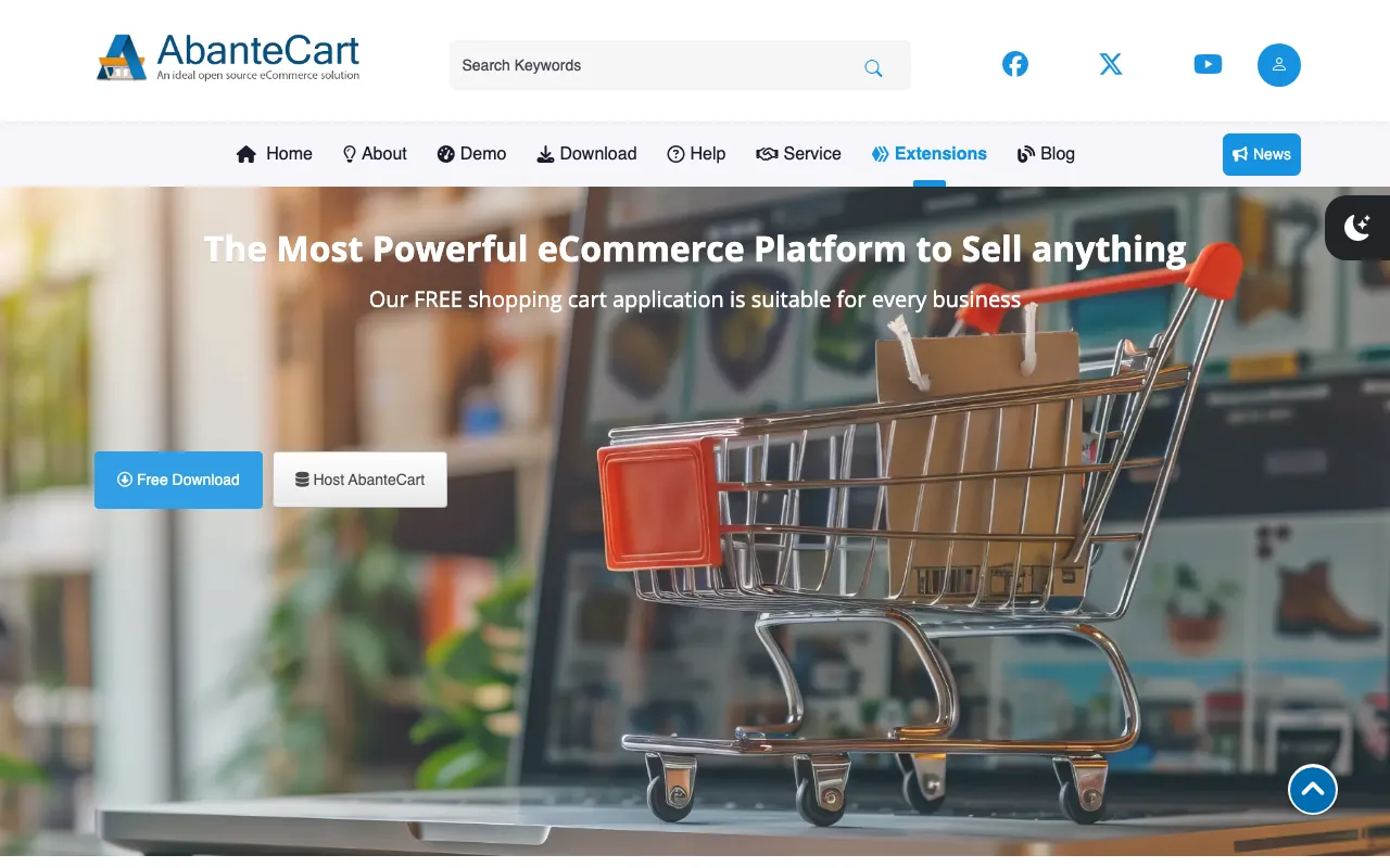 Captura de AbanteCart, tomada de su sitio web oficial