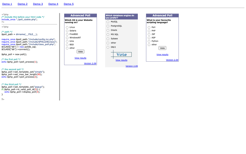 Captura de Advanced Poll, tomada de su demo pública oficial