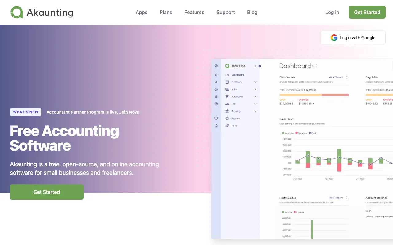 Captura de Akaunting, tomada de su sitio web oficial