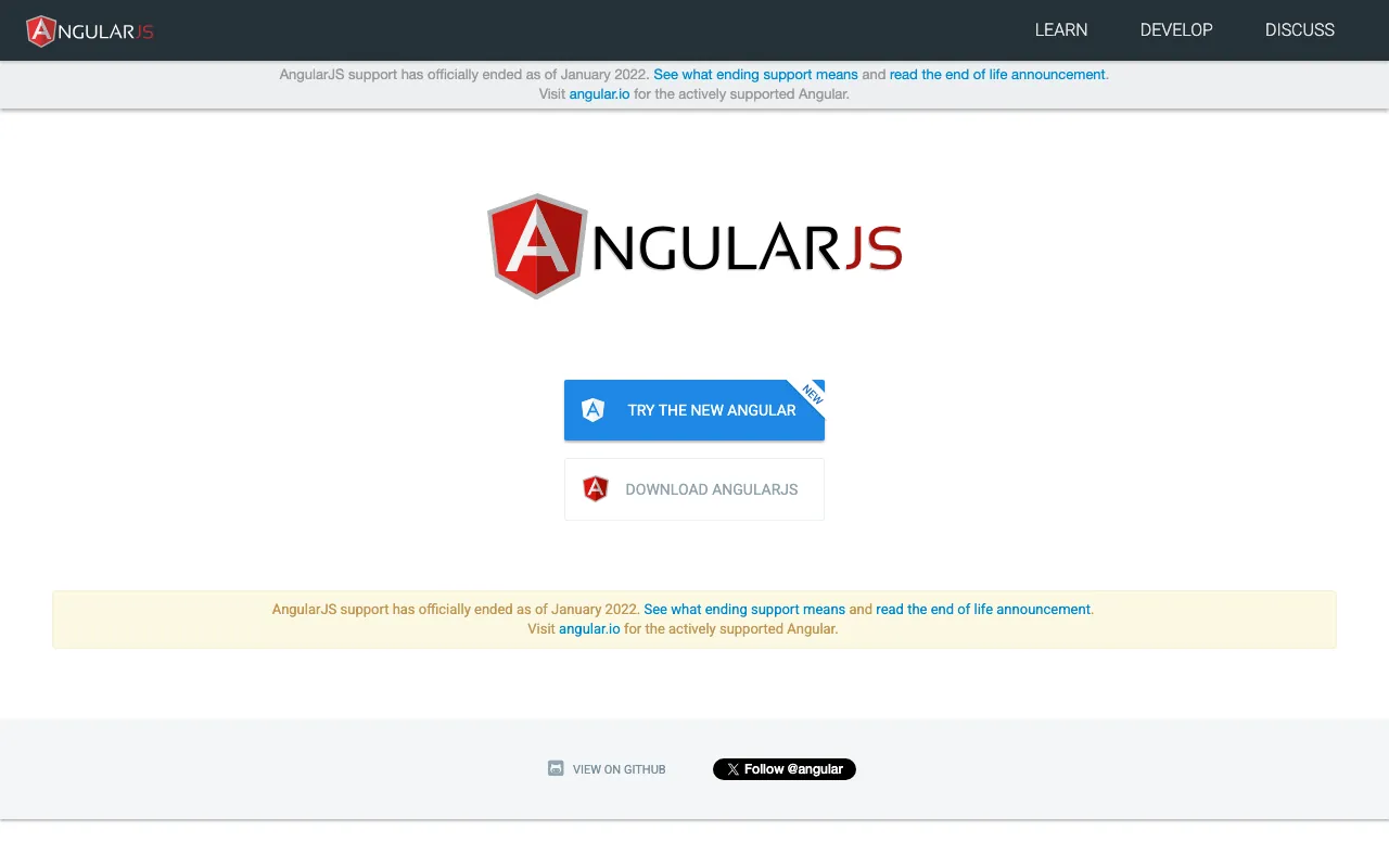 Captura de AngularJS, tomada de su sitio web oficial