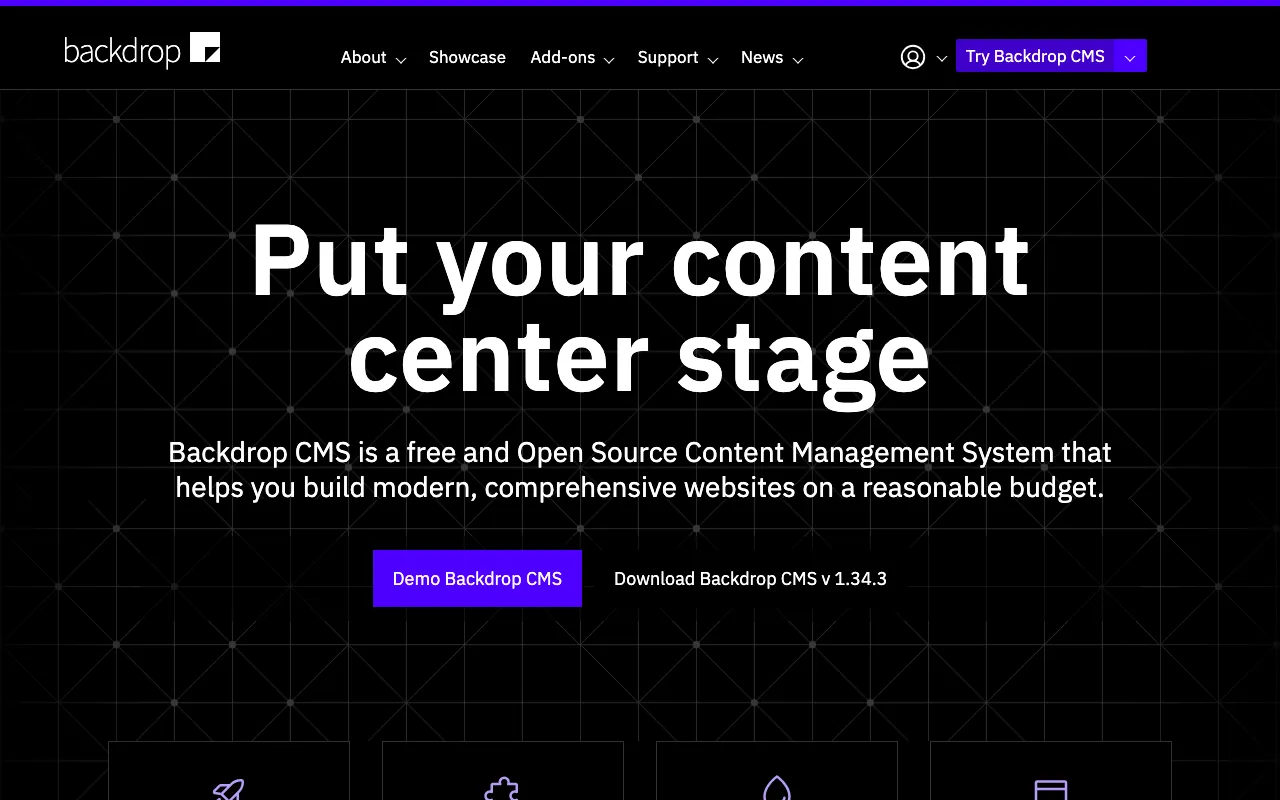Captura de Backdrop CMS, tomada de su sitio web oficial