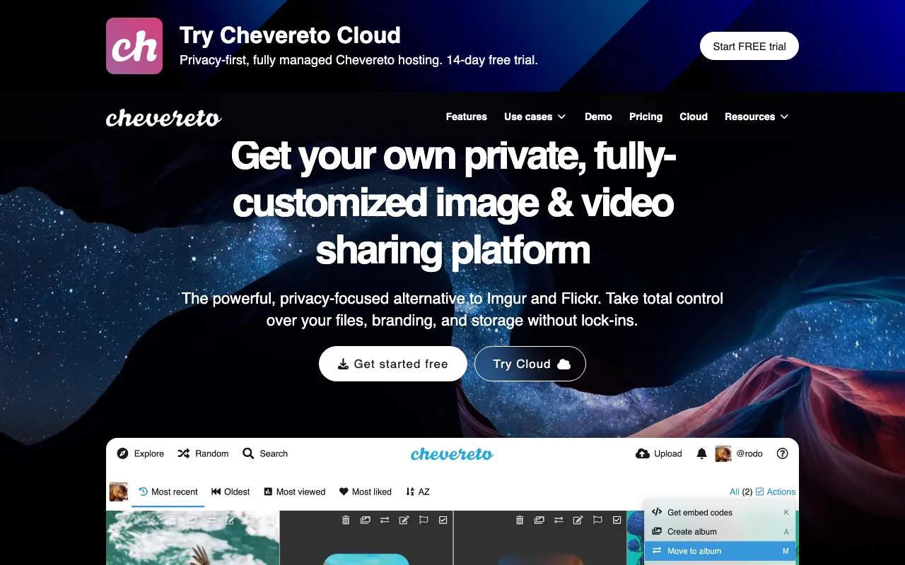 Captura de Chevereto, tomada de su sitio web oficial