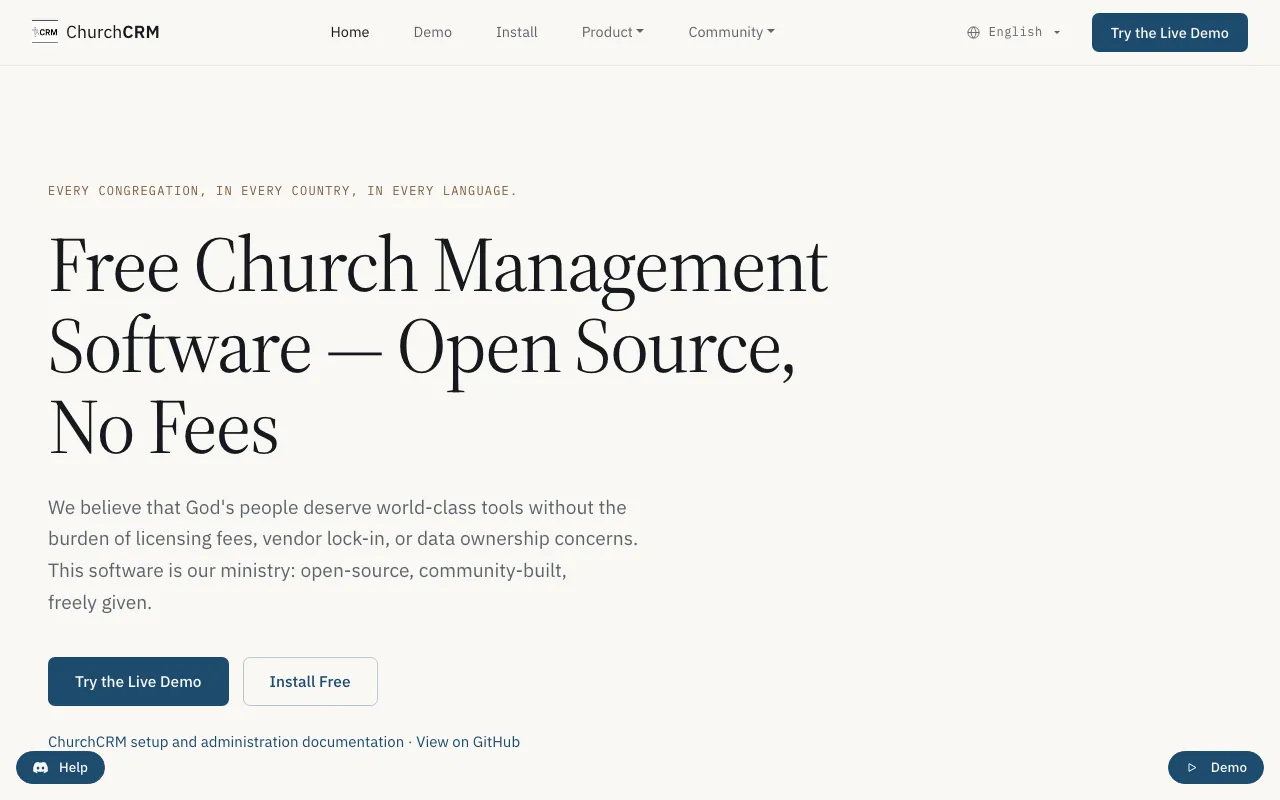 Captura de ChurchCRM, tomada de su sitio web oficial