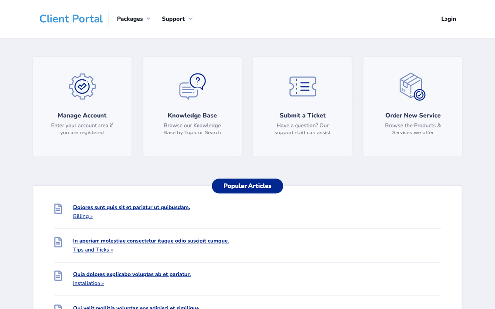 Captura de ClientExec, tomada de su demo pública oficial