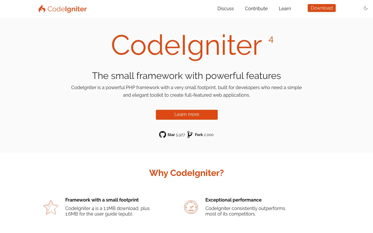 Captura de CodeIgniter, tomada de su sitio web oficial