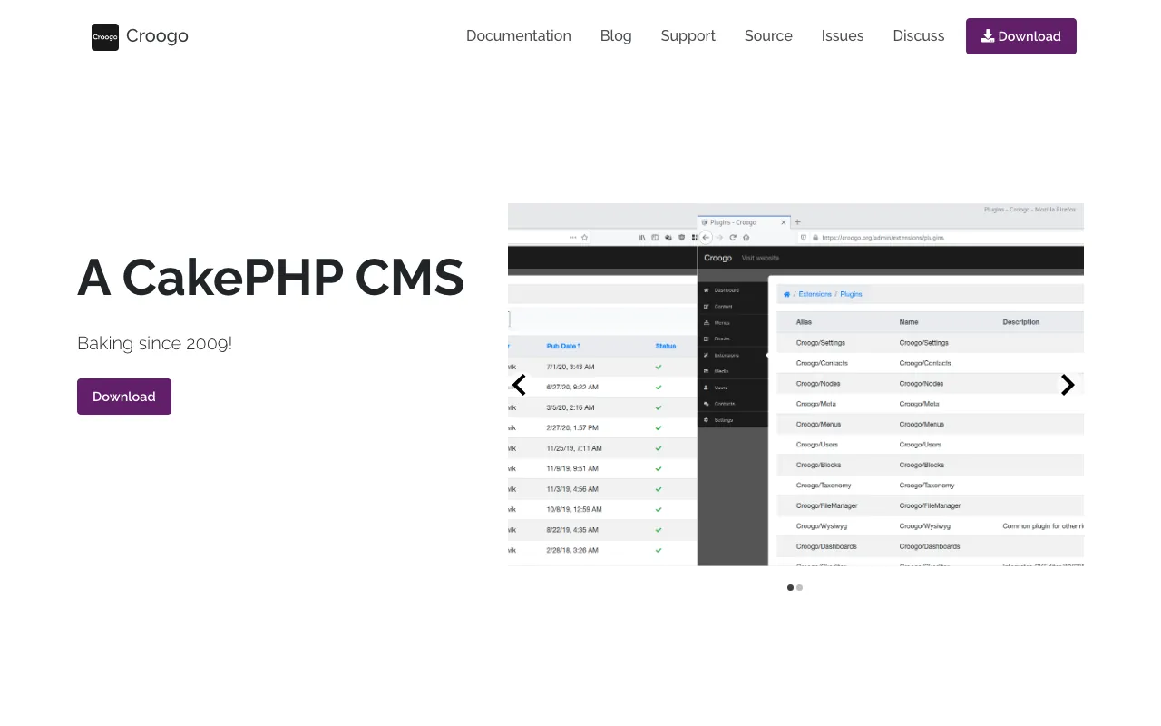 Captura de Croogo, tomada de su sitio web oficial