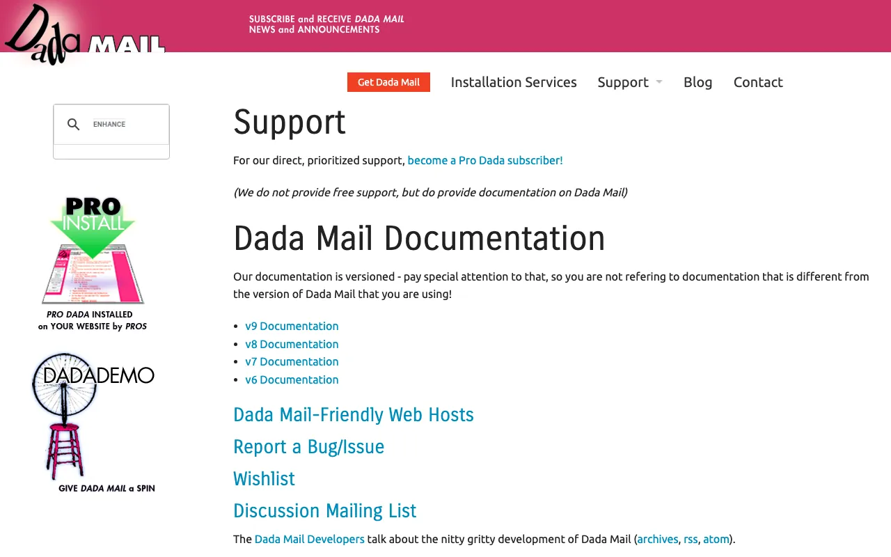 Captura de Dada Mail, tomada de su sitio web oficial