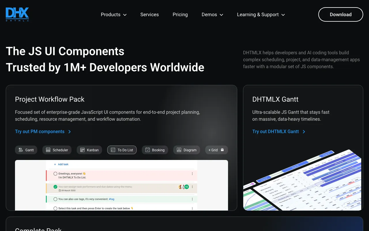 Captura de DHTMLX, tomada de su sitio web oficial