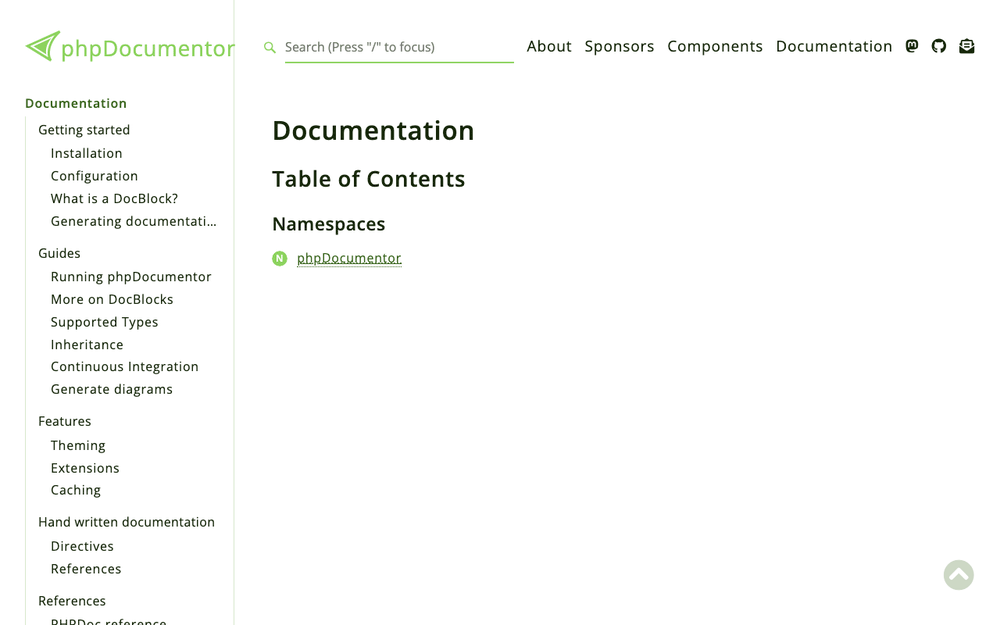 Captura de phpDocumentor, tomada de su demo pública oficial