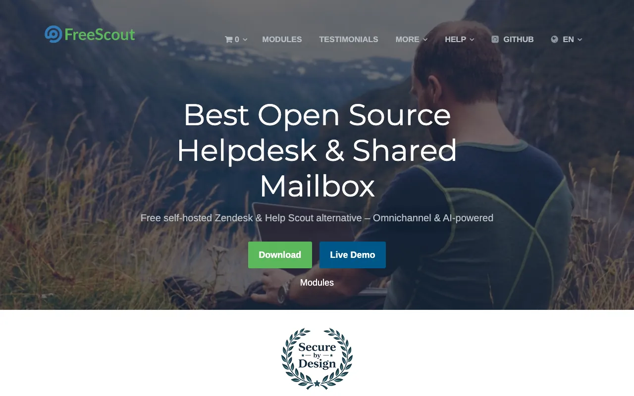 Captura de FreeScout, tomada de su sitio web oficial