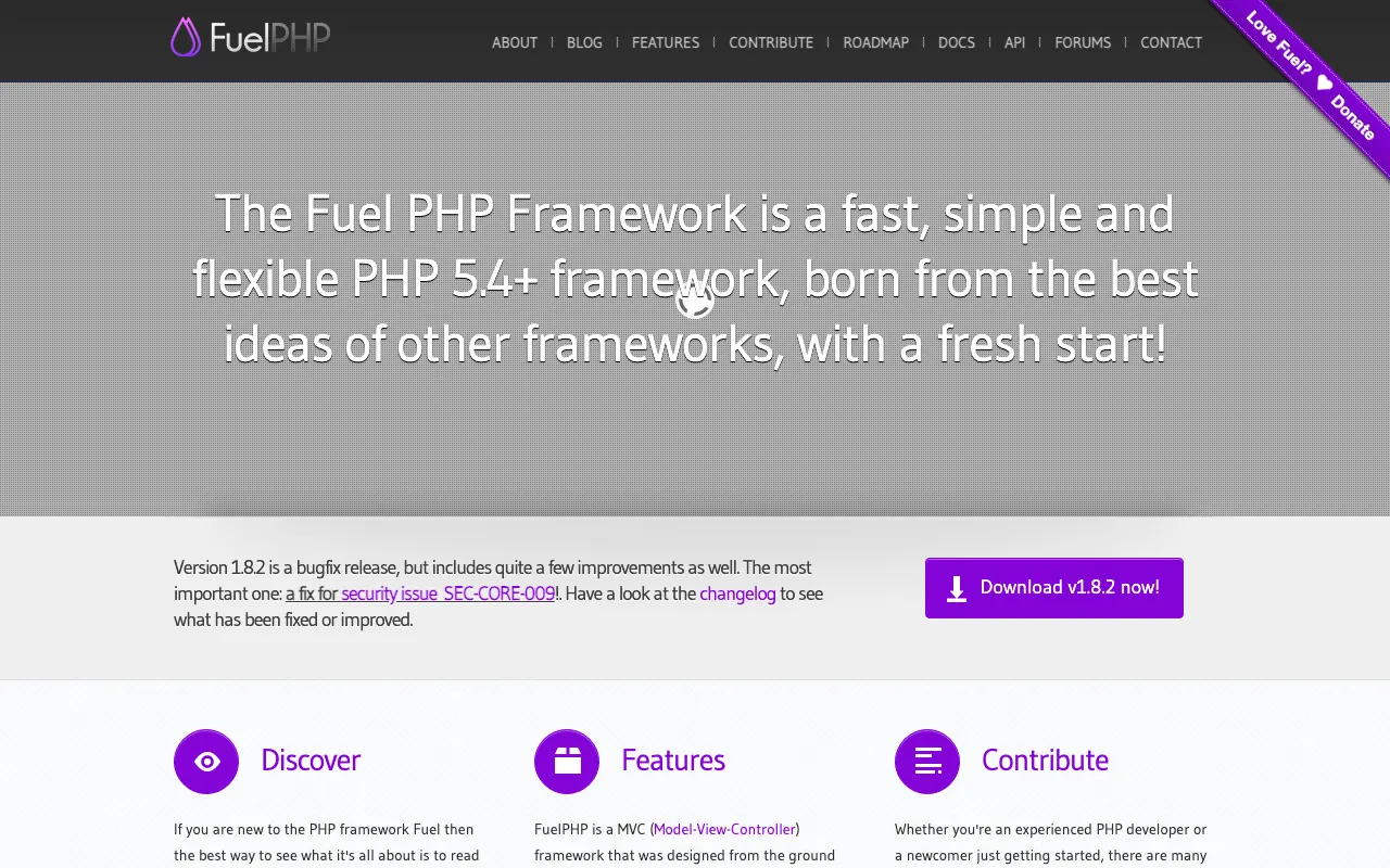 Captura de FuelPHP, tomada de su sitio web oficial