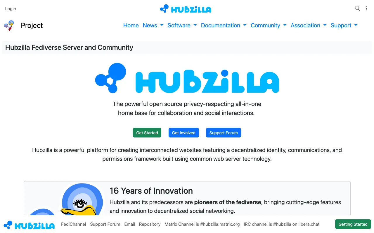 Captura de Hubzilla, tomada de su sitio web oficial