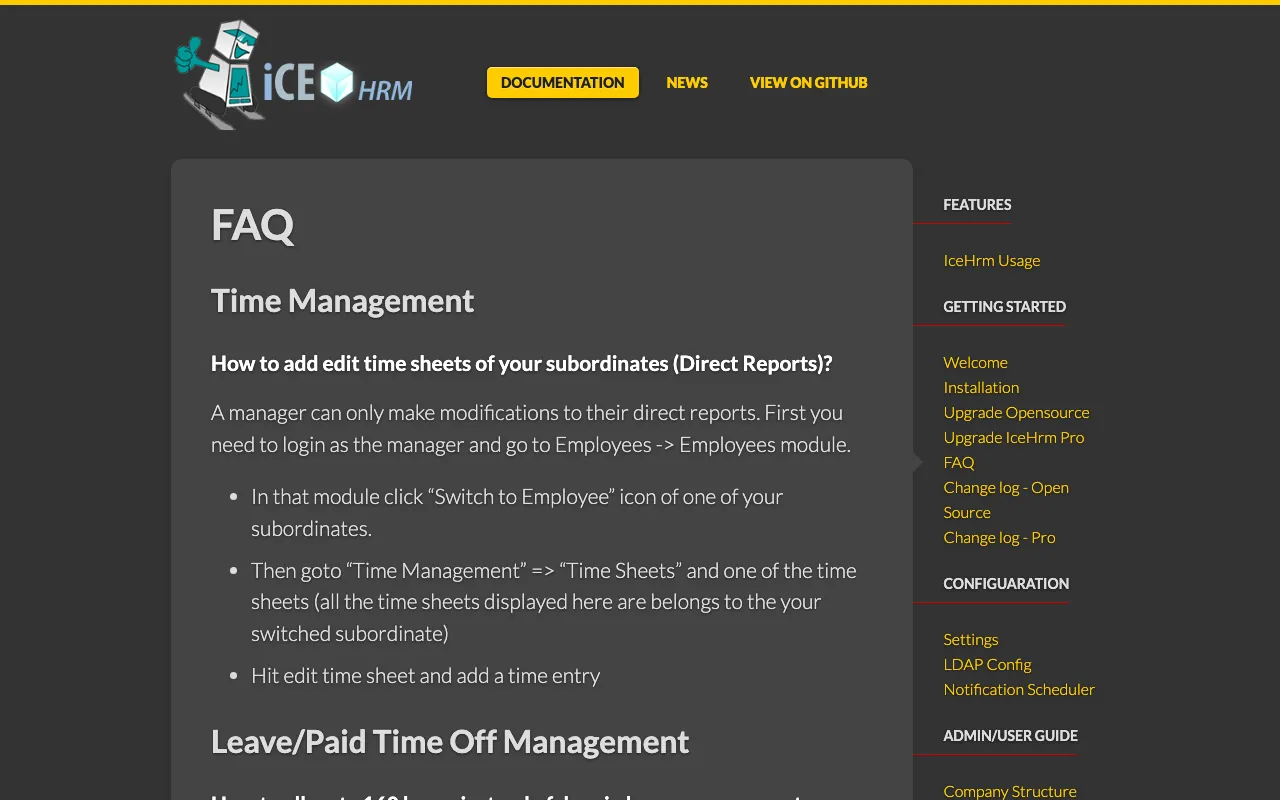 Captura de IceHrm, tomada de su sitio web oficial