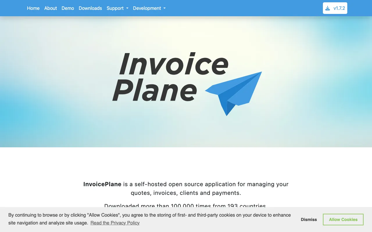 Captura de InvoicePlane, tomada de su sitio web oficial