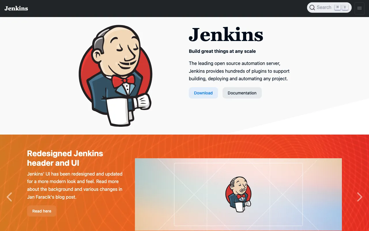 Captura de Jenkins, tomada de su sitio web oficial