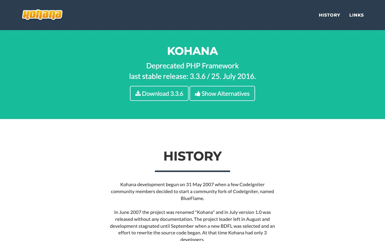 Captura de Kohana, tomada de su sitio web oficial