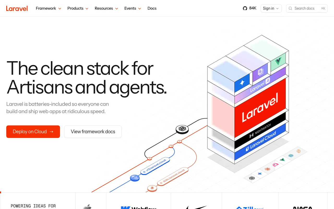 Captura de Laravel, tomada de su sitio web oficial