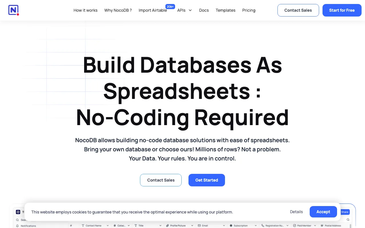 Captura de NocoDB, tomada de su sitio web oficial