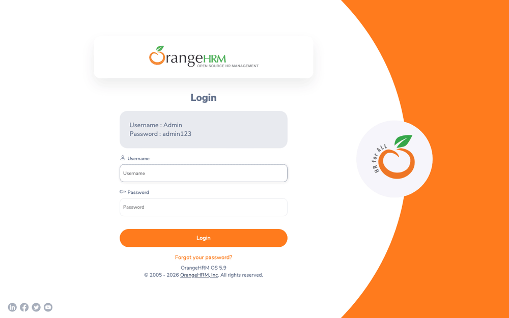Captura de OrangeHRM, tomada de su demo pública oficial
