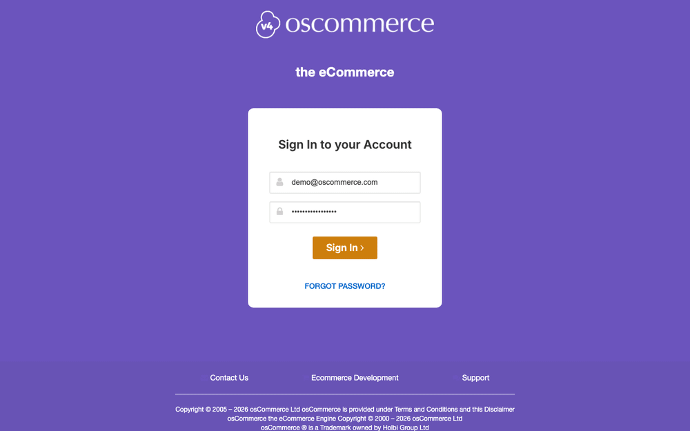 Captura de osCommerce, tomada de su demo pública oficial