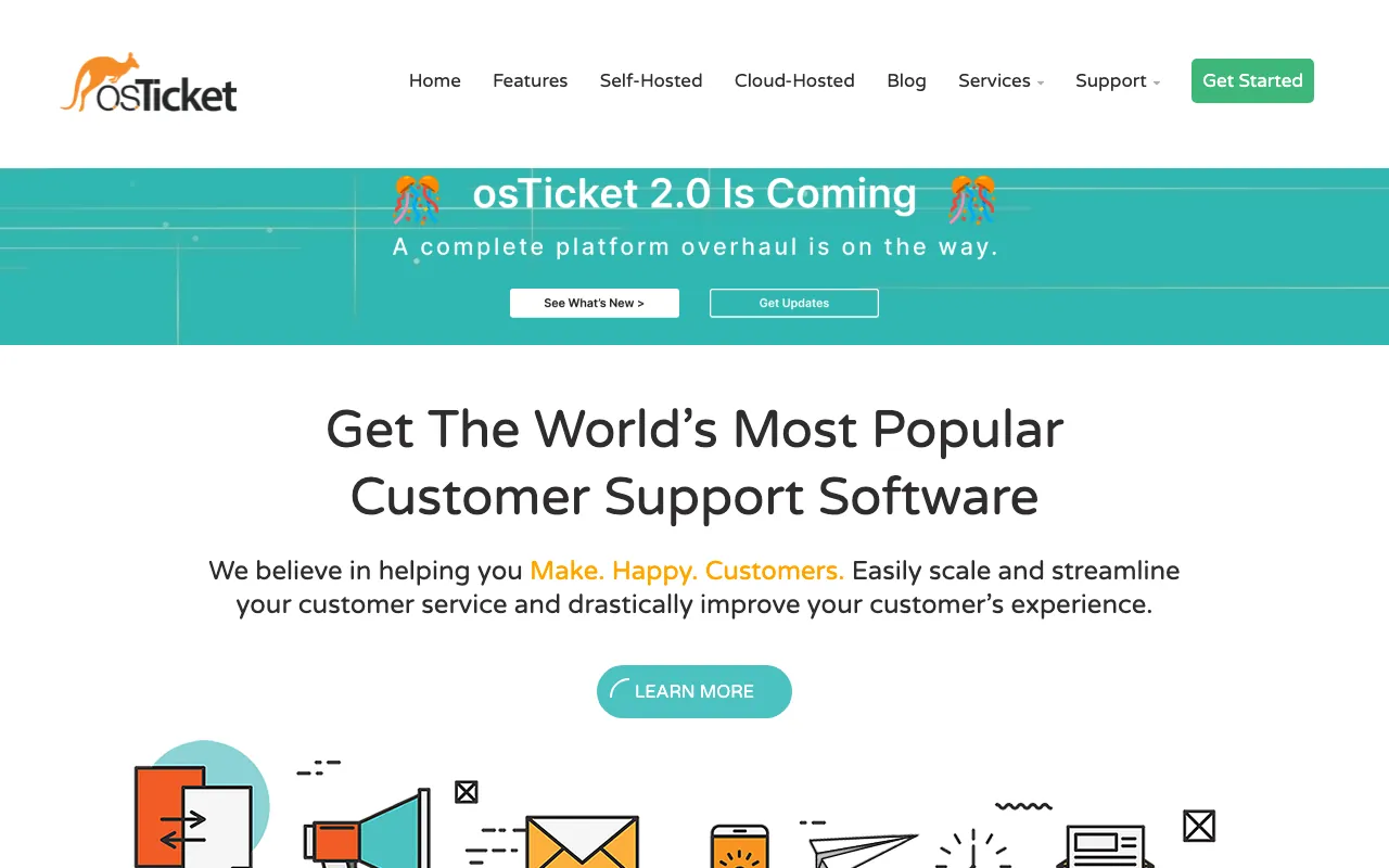 Captura de osTicket, tomada de su sitio web oficial