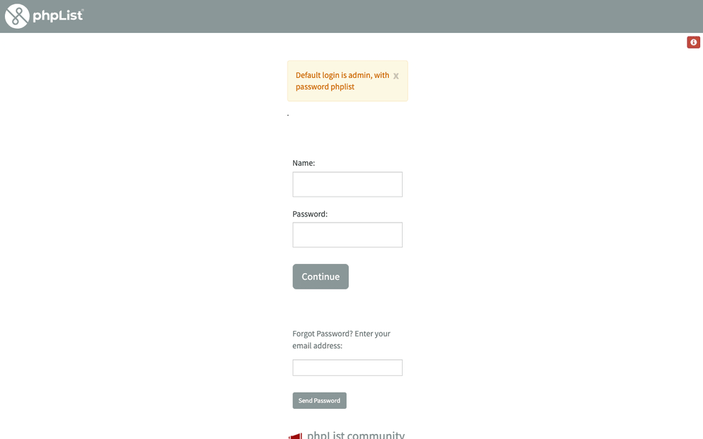 Captura de phpList, tomada de su demo pública oficial