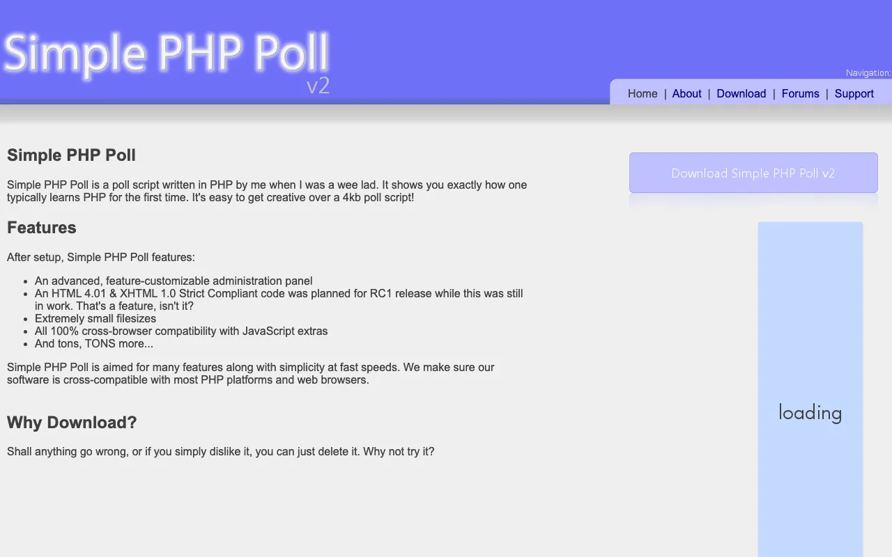 Captura de Simple PHP Poll, tomada de su sitio web oficial