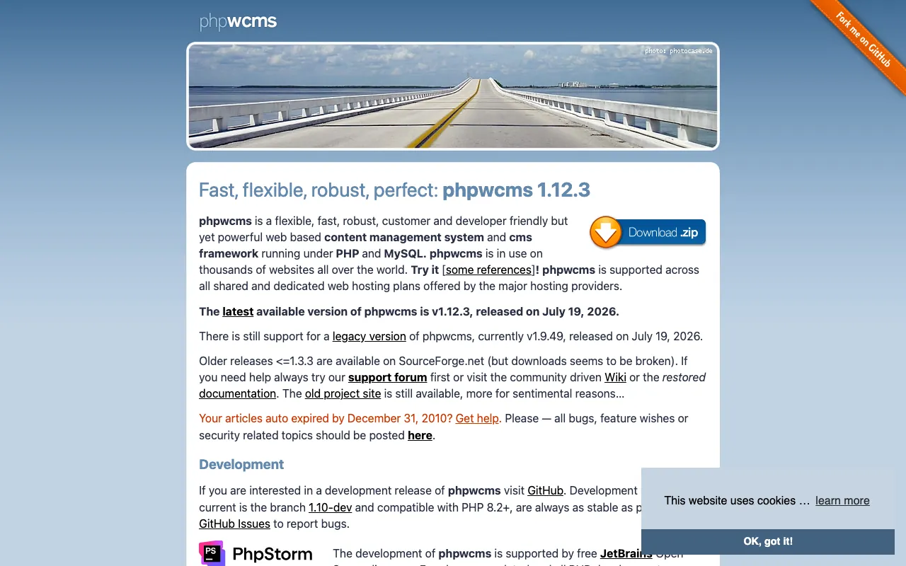 Captura de phpwcms, tomada de su sitio web oficial