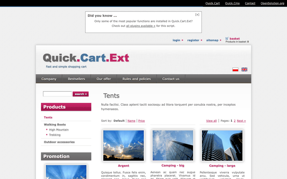 Captura de Quick.Cart, tomada de su demo pública oficial