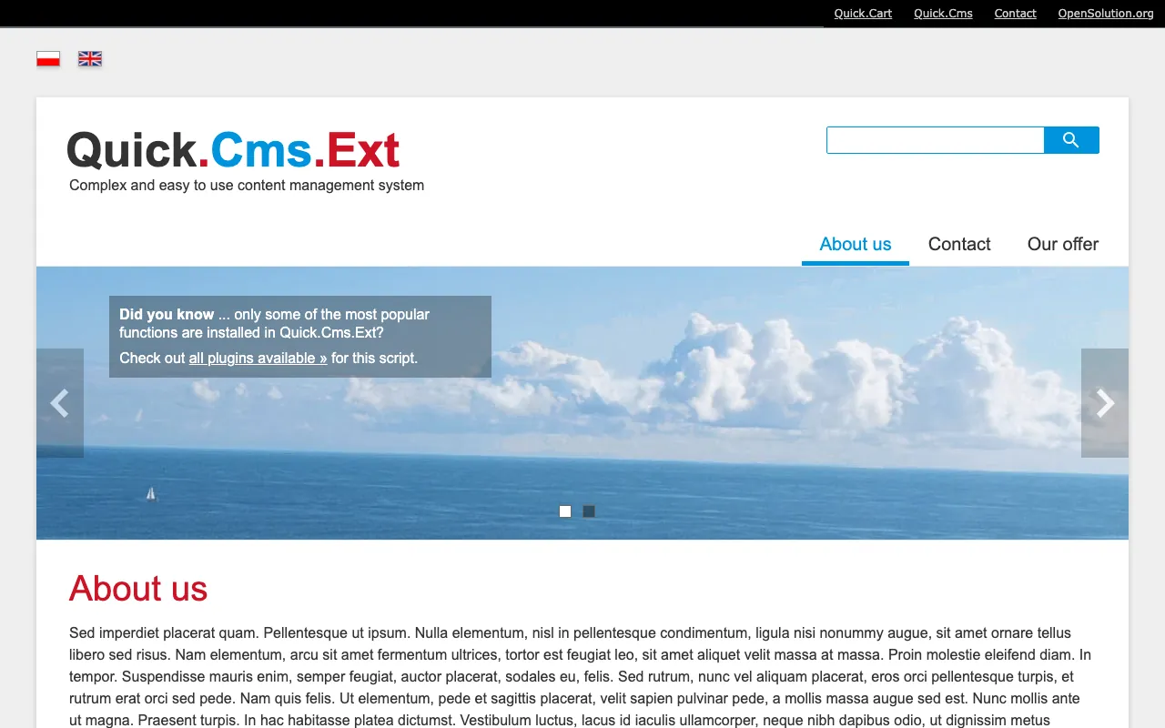 Captura de Quick.CMS, tomada de su demo pública oficial