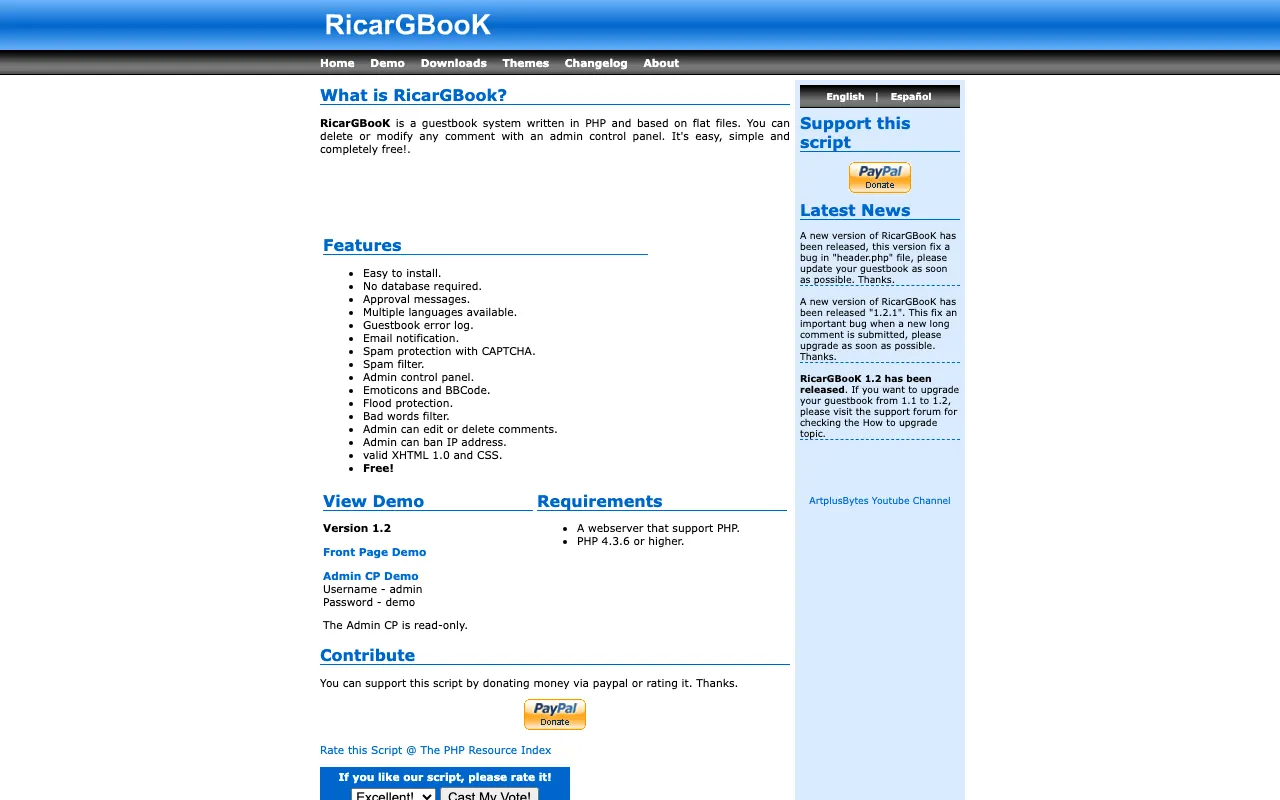 Captura de RicarGBooK, tomada de su sitio web oficial