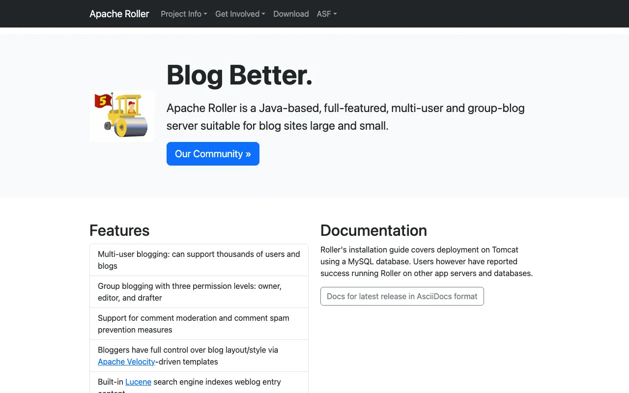 Captura de Apache Roller, tomada de su sitio web oficial