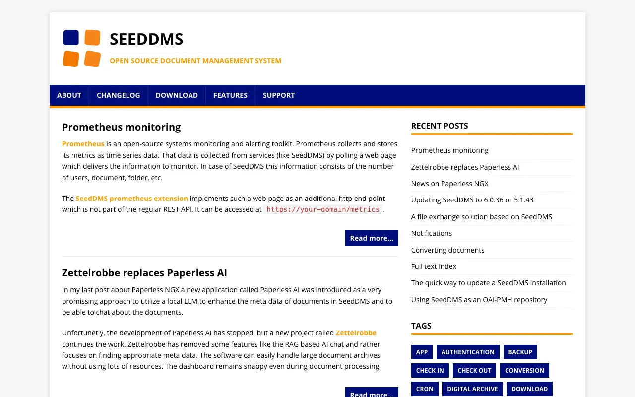 Captura de SeedDMS, tomada de su sitio web oficial