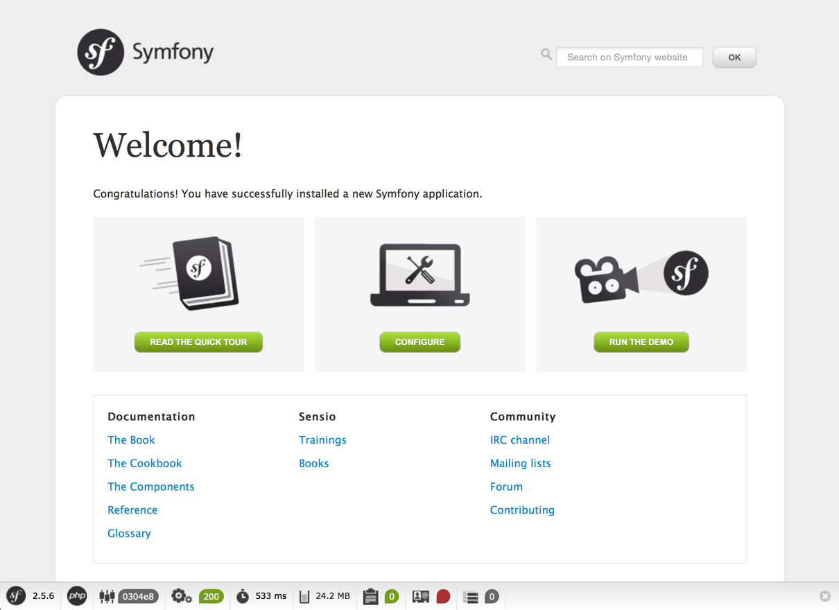 Captura de Symfony