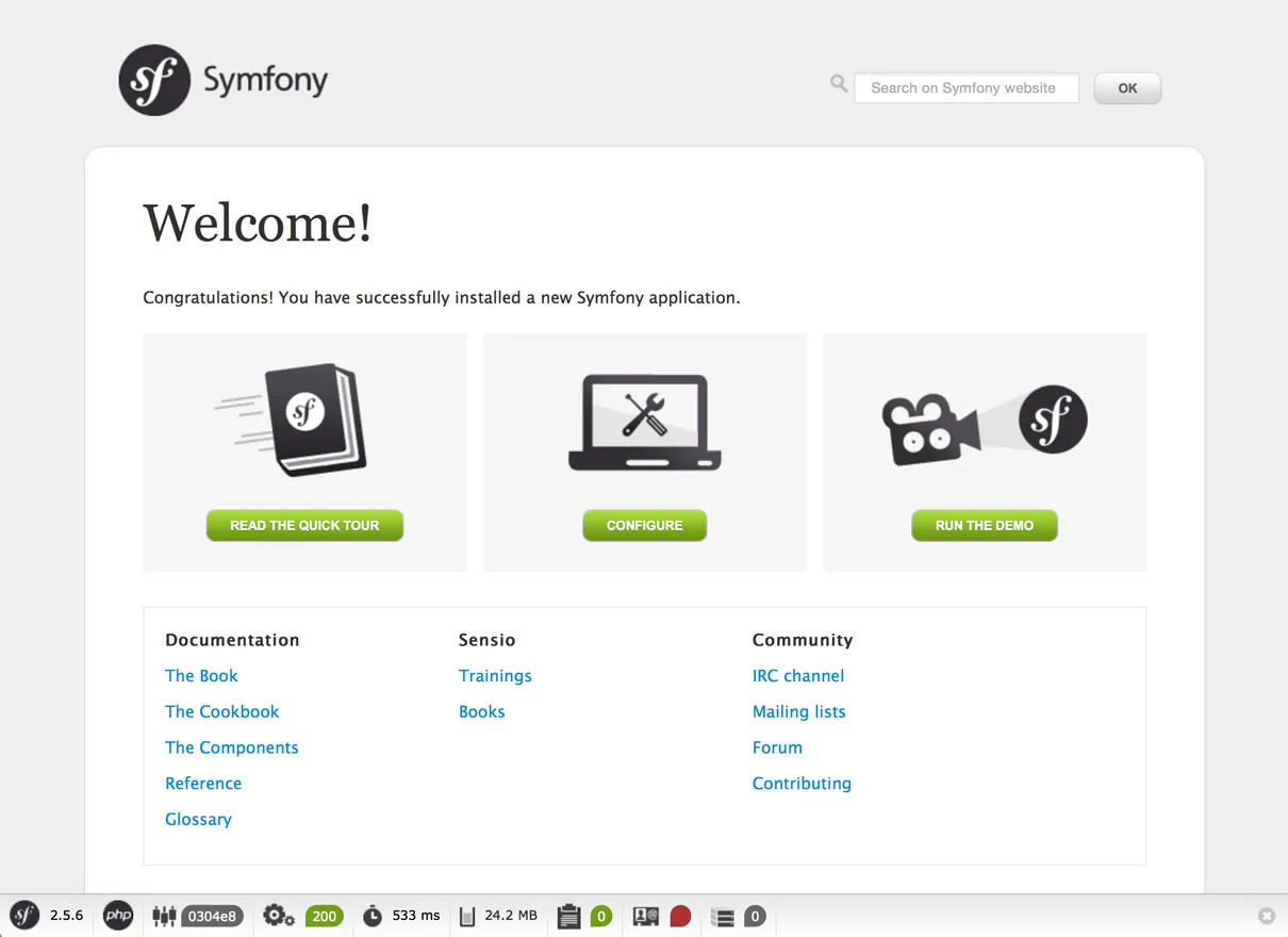 Captura de Symfony
