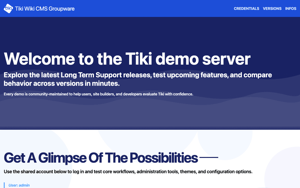 Captura de Tiki Wiki CMS Groupware, tomada de su demo pública oficial