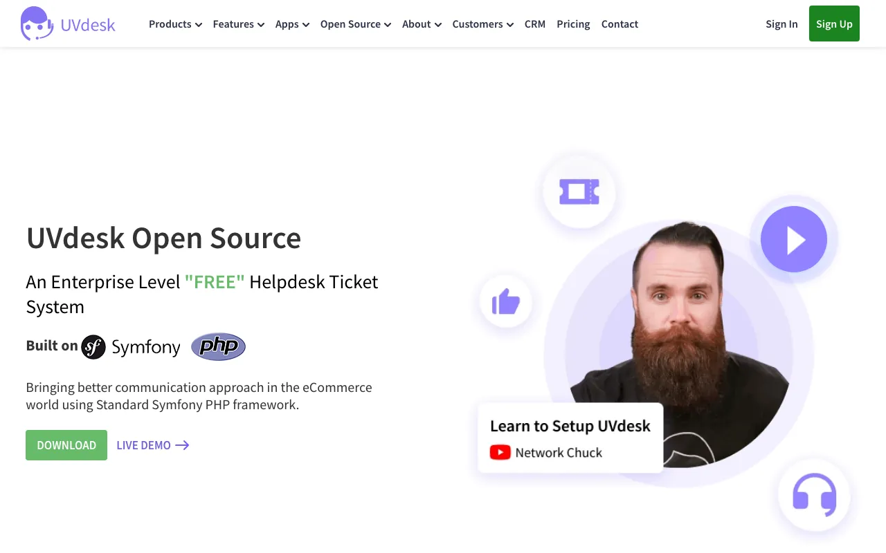Captura de UVdesk, tomada de su sitio web oficial
