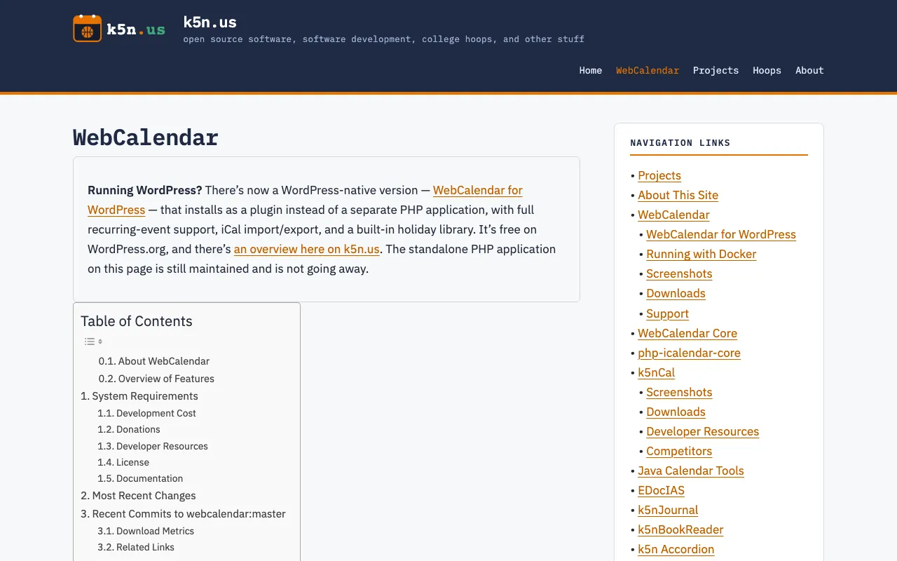 Captura de WebCalendar, tomada de su sitio web oficial