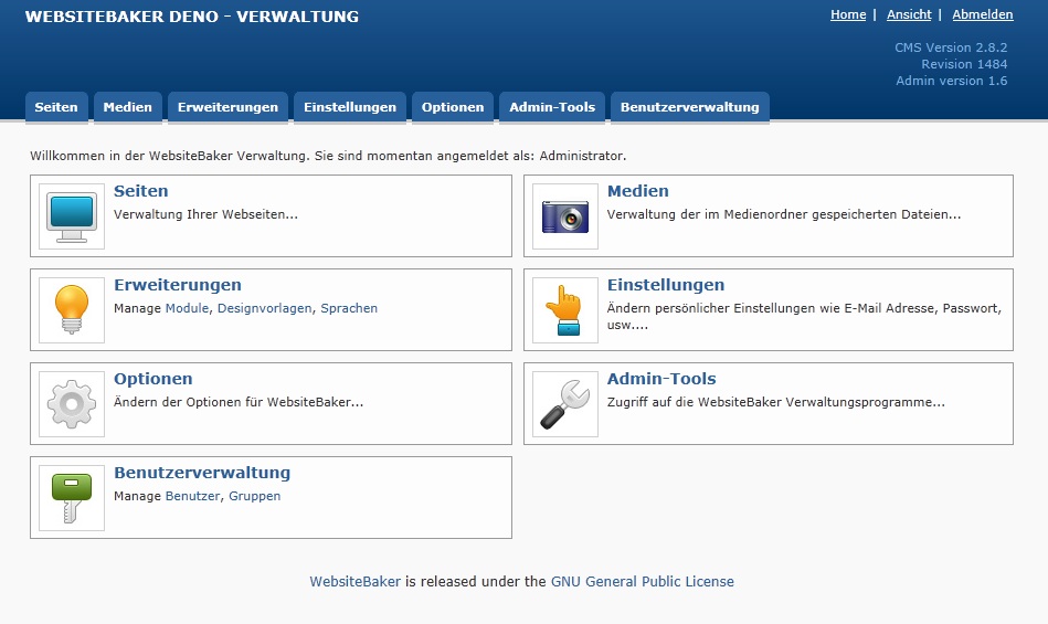 Captura de WebsiteBaker