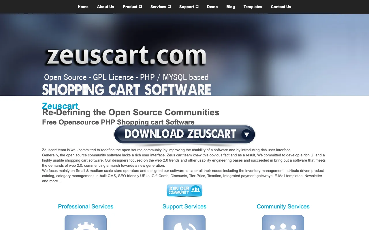 Captura de Zeuscart, tomada de su sitio web oficial