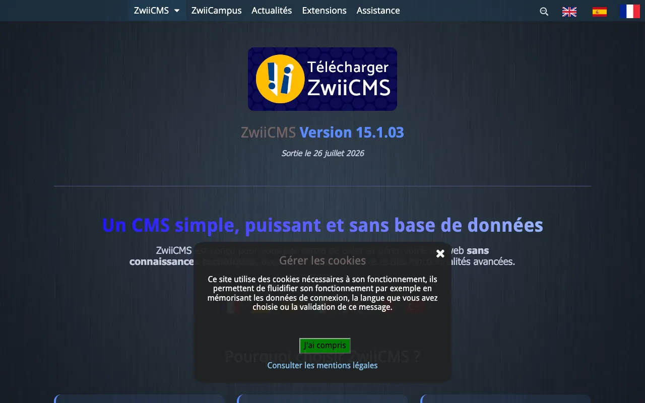 Captura de ZwiiCMS, tomada de su sitio web oficial