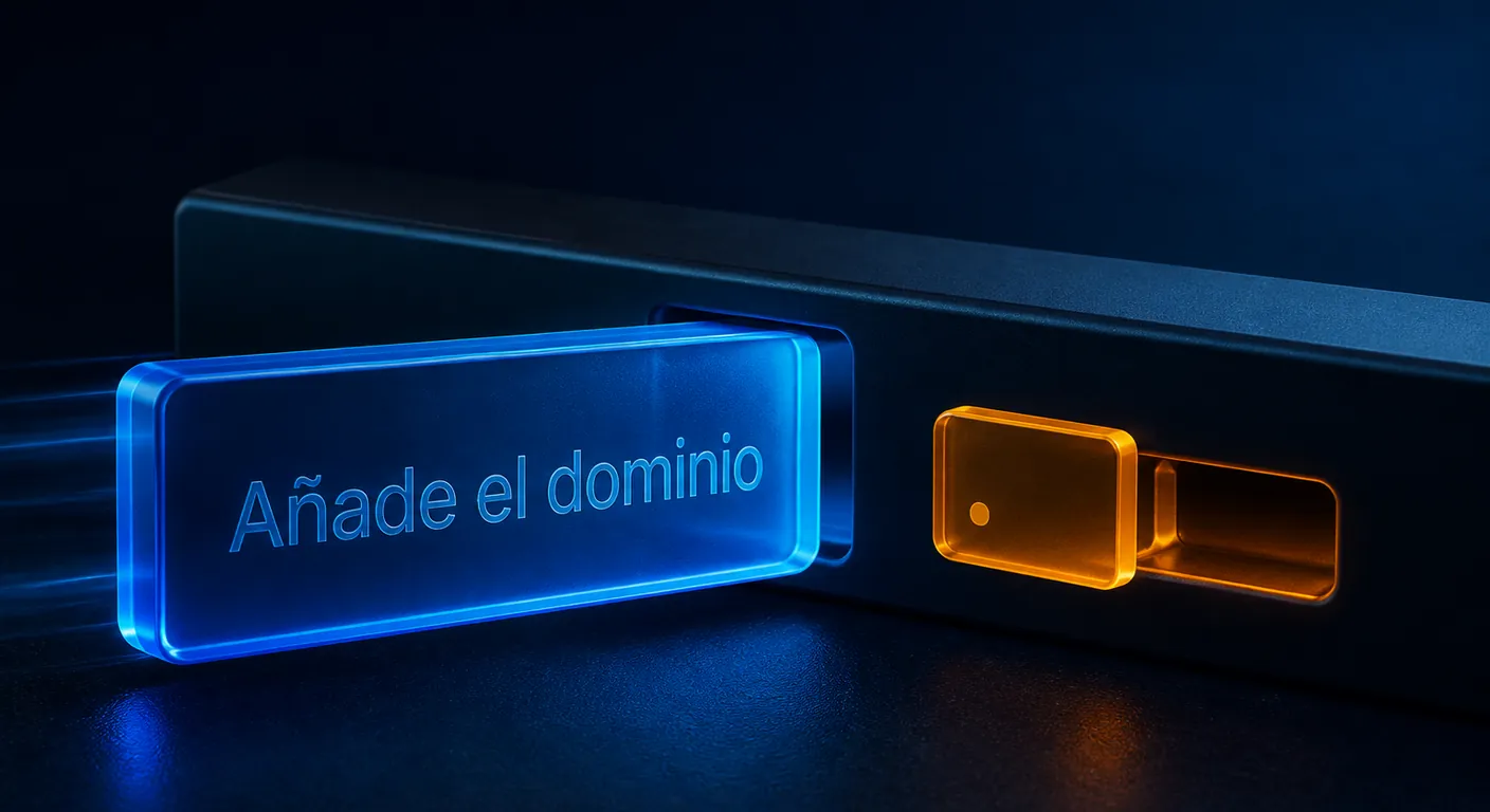 Placa de dominio de cristal deslizándose en la barra del hosting: añadir el dominio