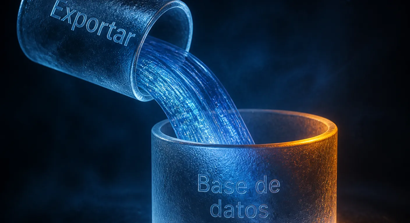 A glass dump file / cylinder pouring into another. Texto en escena: Exportar