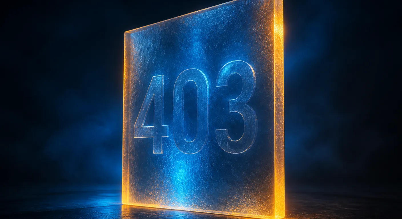 A crystal barrier / stop plane with 403 in volume, amber edge. Texto en escena: 403