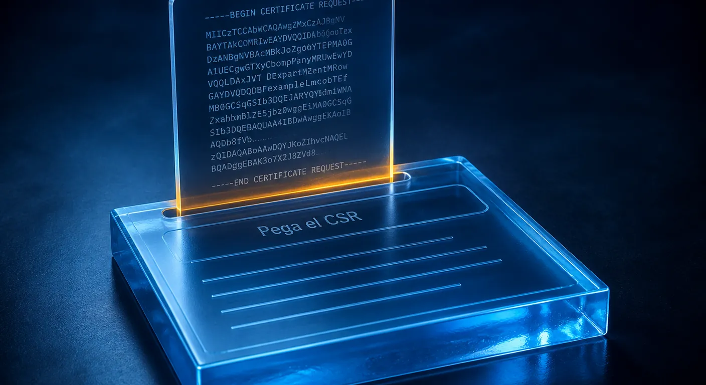 Pliego CSR de cristal entrando en un certificado: pedir el SSL en el portal