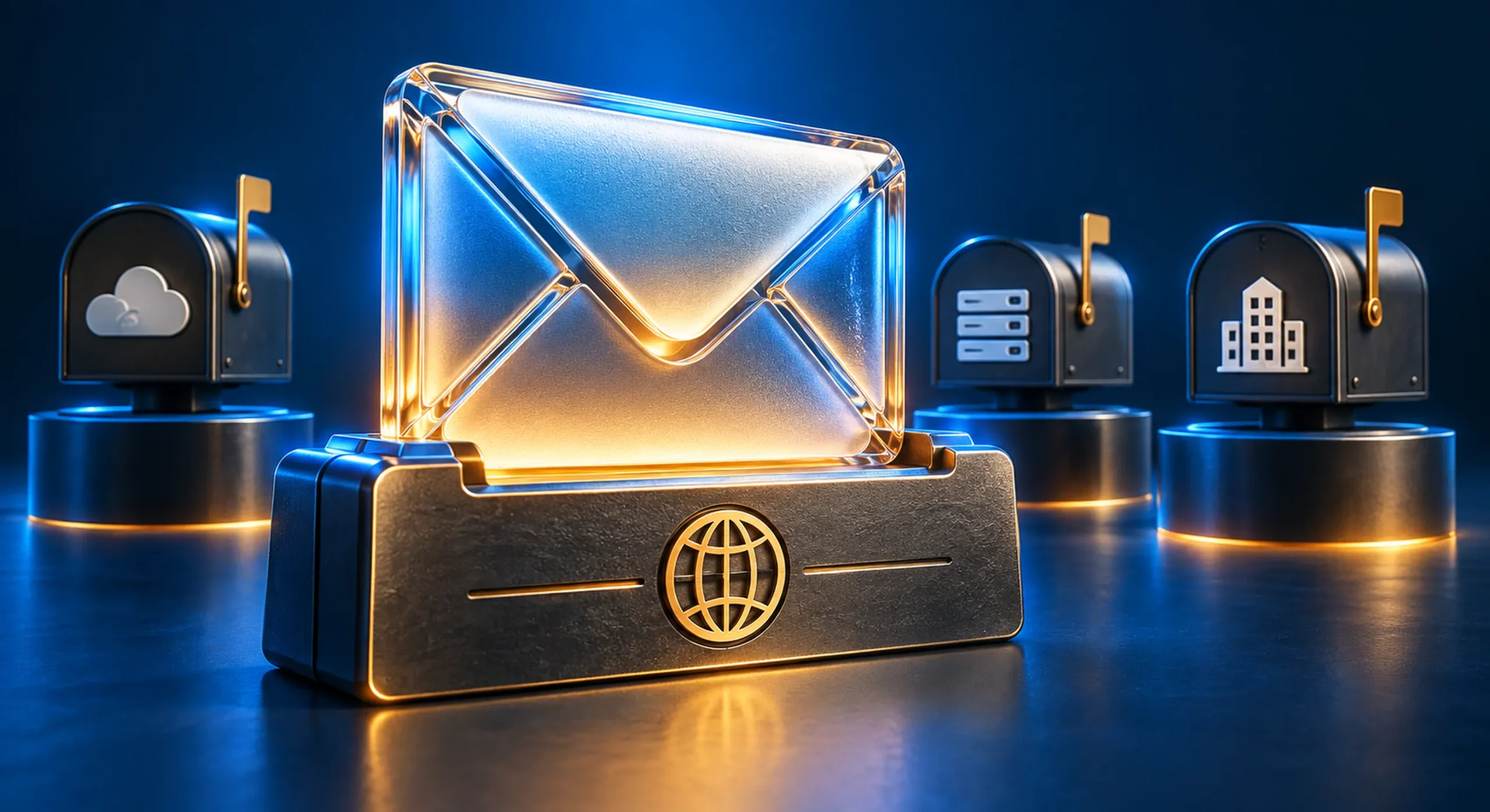 Sobre de cristal unido al dominio de una empresa: correo corporativo